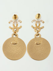 2001 CC Mark Round Star Swing Earrings Gold/Beige