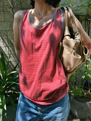 ボーダーパターンロゴ刺繍ノースリーブトップス レッド/グレージュ