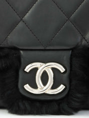 2008 Matelasse W Chain Fur Shoulder Bag Black
