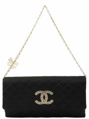 2014年頃製 シルクサテンCCマークステッチバタフライチェーンバッグ ブラック