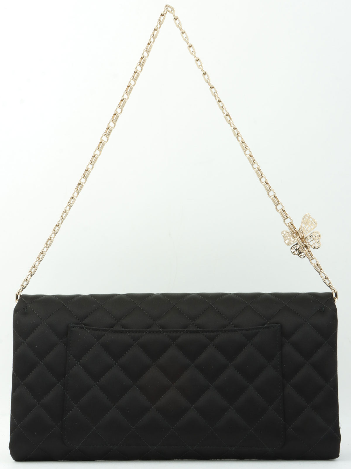 2014年頃製　シルクサテンCCマークステッチバタフライチェーンバッグ　ブラック