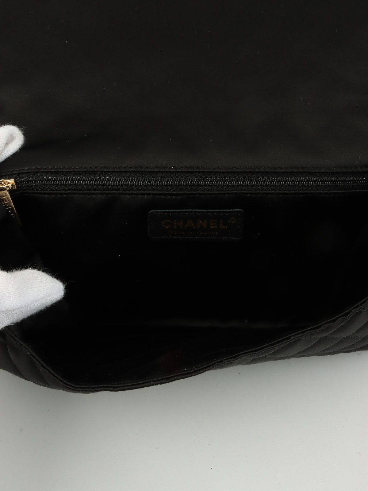 2014年頃製　シルクサテンCCマークステッチバタフライチェーンバッグ　ブラック