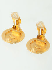 1996 Mademoiselle Round Design Earrings Gold