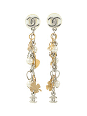 2006 CC Mark Heart Clover Motif Swing Earrings Silver/Gold