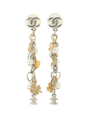 2006 CC Mark Heart Clover Motif Swing Earrings Silver/Gold