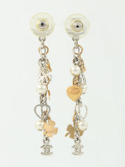 2006 CC Mark Heart Clover Motif Swing Earrings Silver/Gold