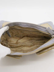 Nylon and leather combination logo plate one-shoulder bag in beige/gray