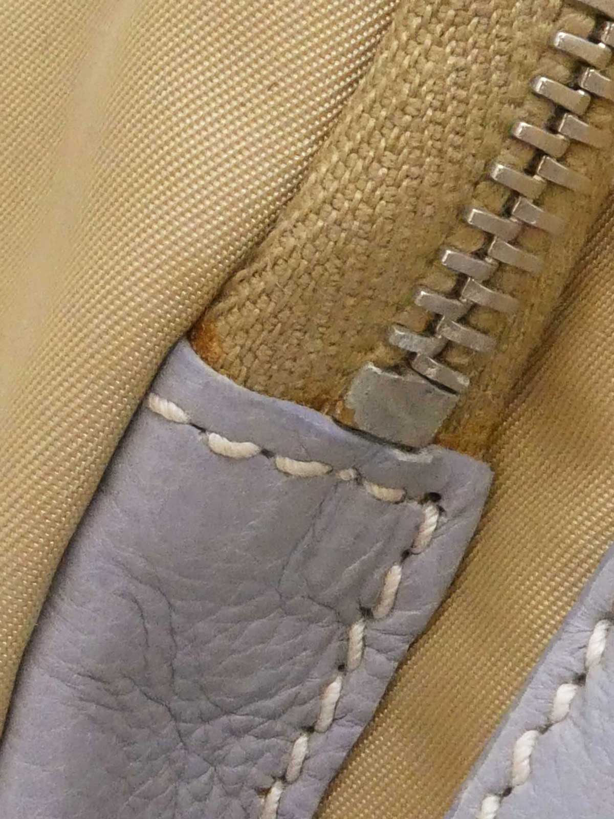 Nylon and leather combination logo plate one-shoulder bag in beige/gray