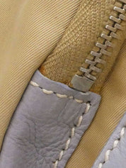 Nylon and leather combination logo plate one-shoulder bag in beige/gray