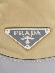 Nylon and leather combination logo plate one-shoulder bag in beige/gray