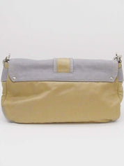 Nylon and leather combination logo plate one-shoulder bag in beige/gray