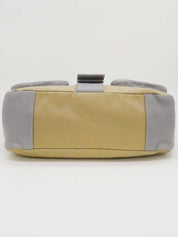 Nylon and leather combination logo plate one-shoulder bag in beige/gray