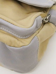 Nylon and leather combination logo plate one-shoulder bag in beige/gray