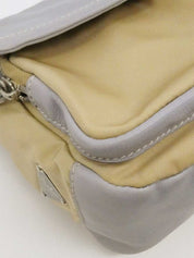 Nylon and leather combination logo plate one-shoulder bag in beige/gray
