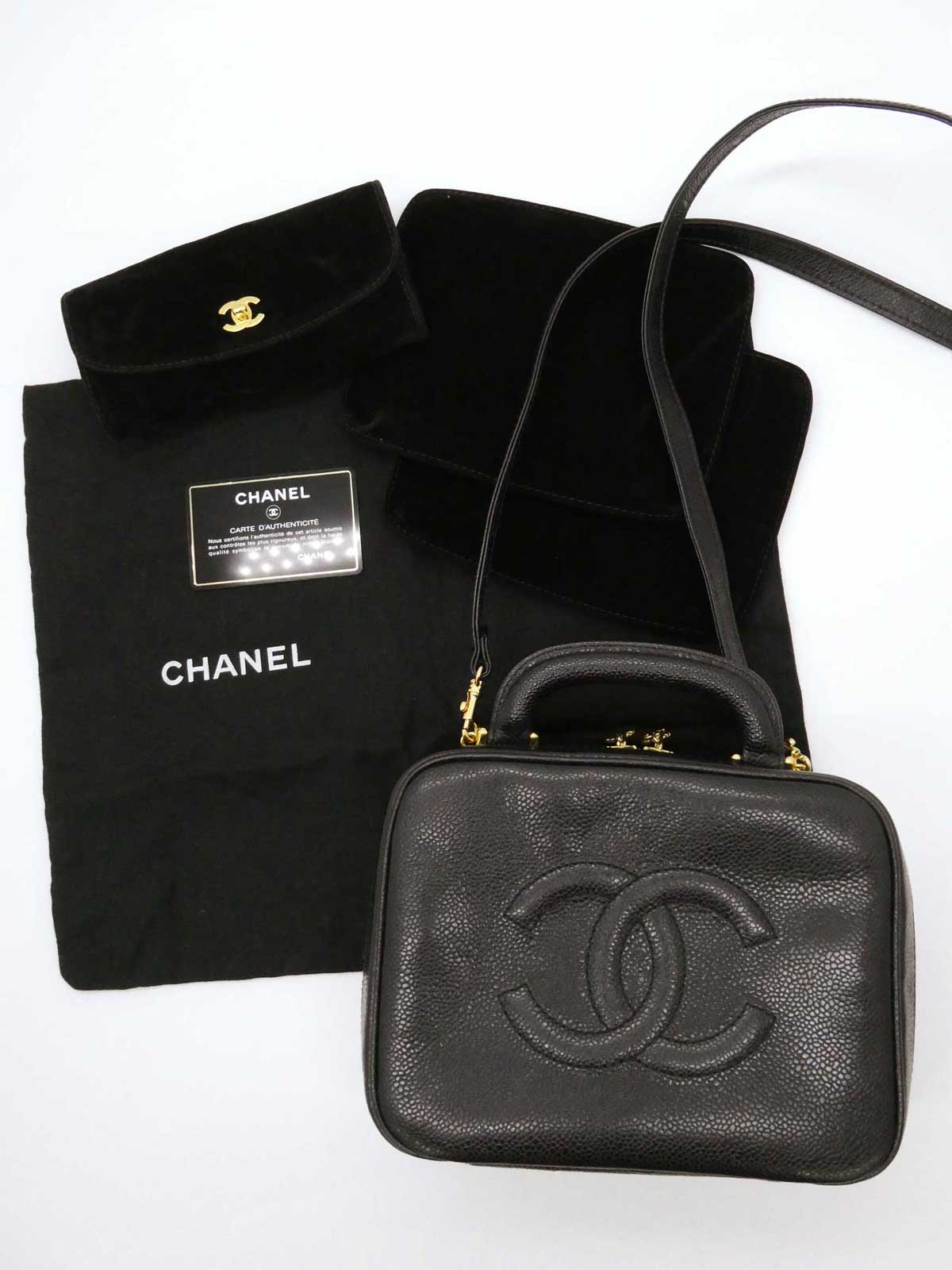 1997年頃製 キャビアスキンCCマーク2wayバニティバッグ ブラック