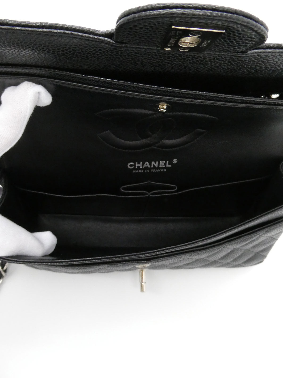 2008年頃製 キャビアスキンクラシックフラップチェーンバッグ25cm ブラック