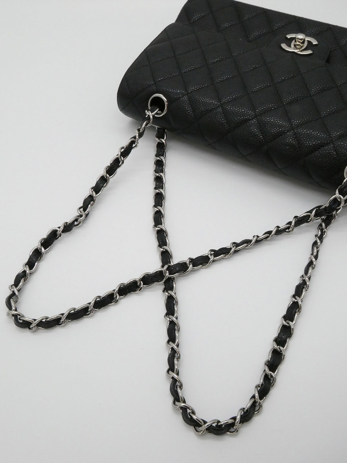 2008年頃製 キャビアスキンクラシックフラップチェーンバッグ25cm ブラック