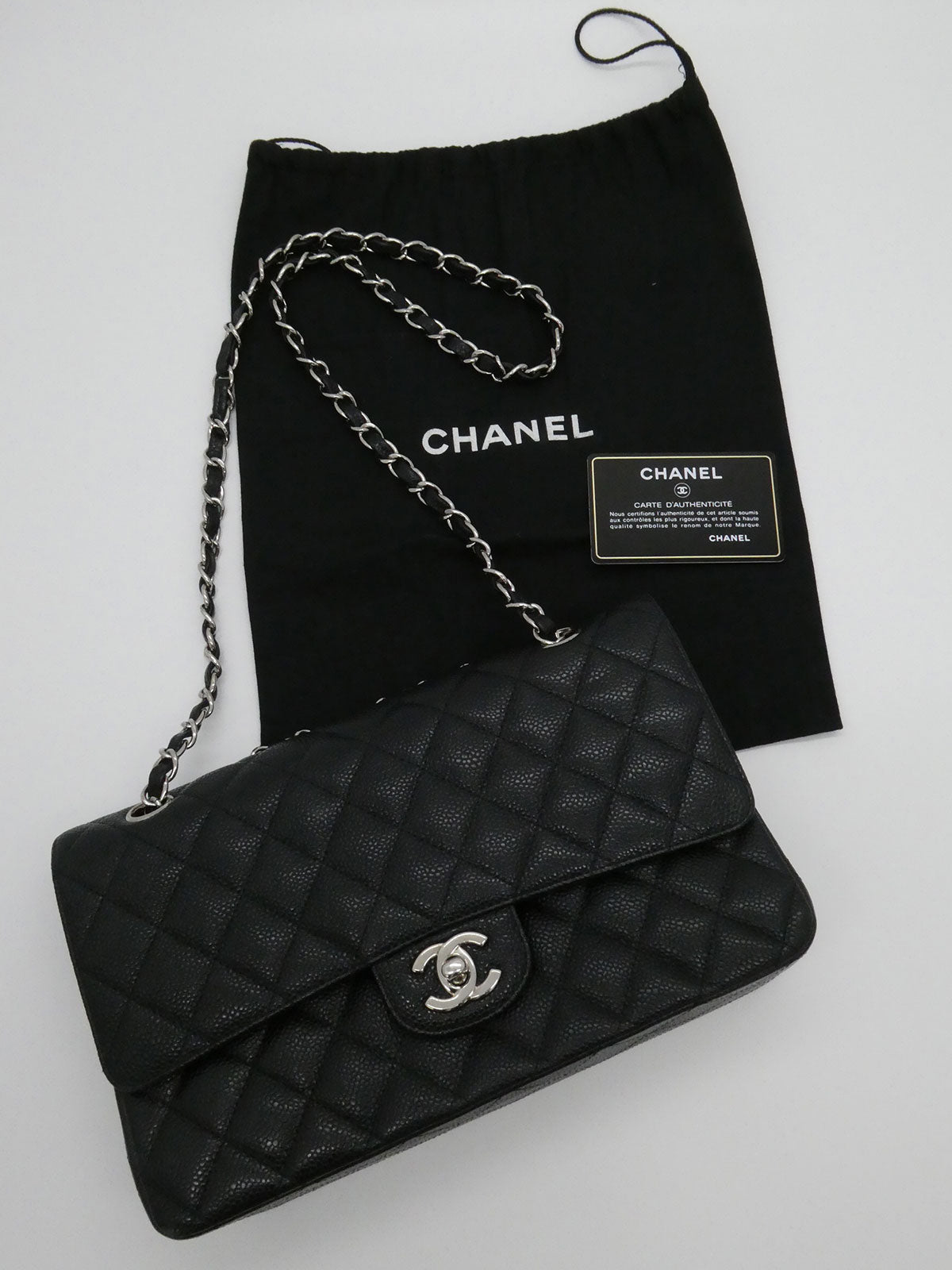 2008年頃製 キャビアスキンクラシックフラップチェーンバッグ25cm ブラック