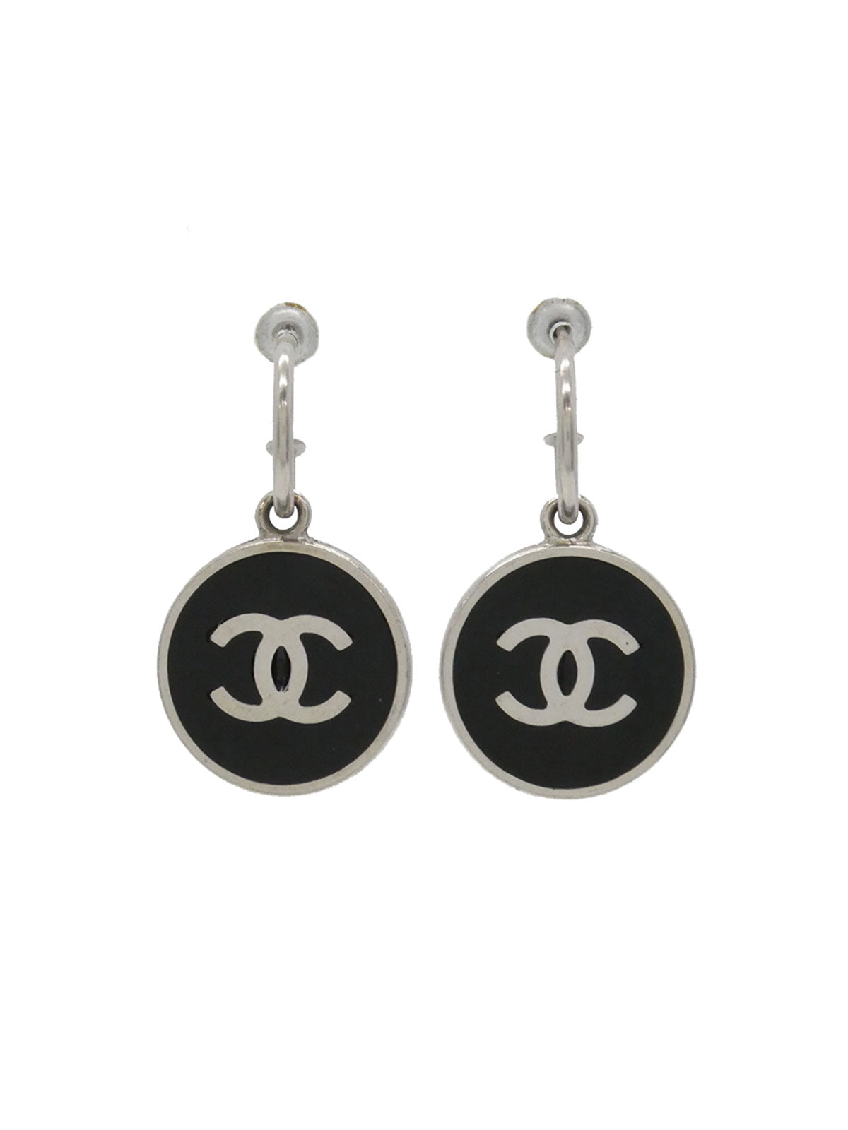 2004 Round CC Mark Hoop Earrings in Silver/Black