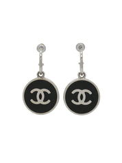 2004 Round CC Mark Hoop Earrings in Silver/Black