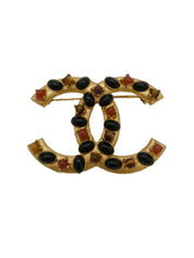 2001 Gripoix Tiger Eye CC Mark Brooch Gold/Multi