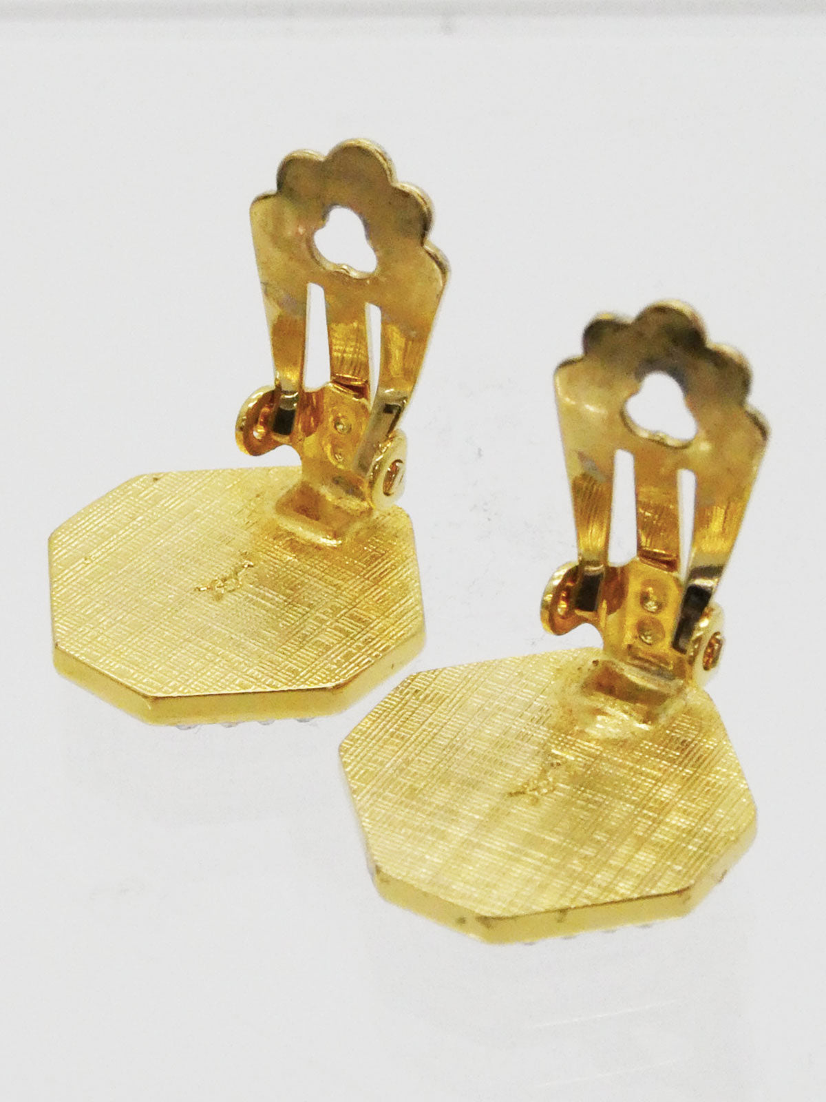 Octagon Rhinestone Logo Earrings in Gold/Black