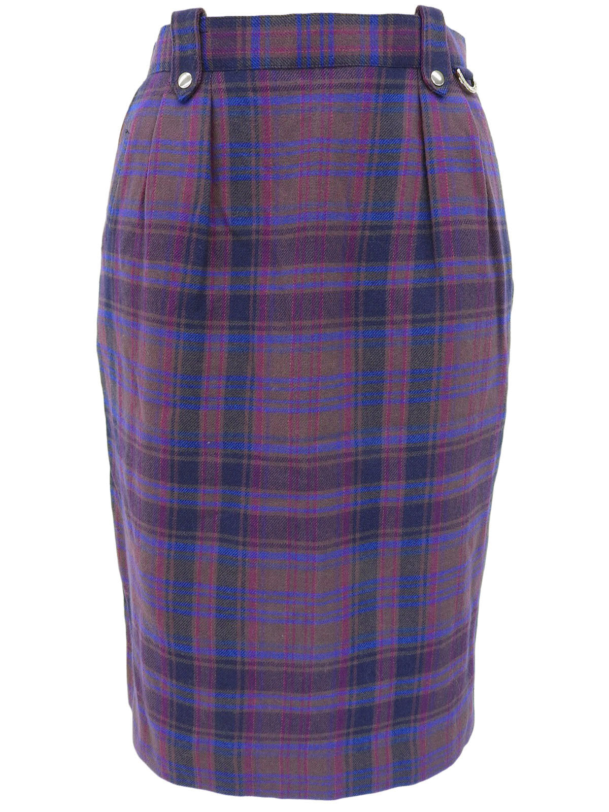 Checked Pattern Logo Charm Skirt #M Purple/Blue