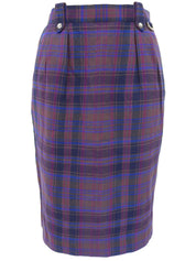 Checked Pattern Logo Charm Skirt #M Purple/Blue